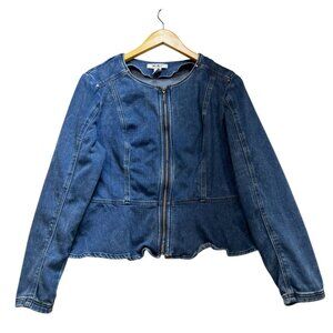 White House Black Market Womens Peplum Jean Jacket 14 Blue Denim Full Zip Casual